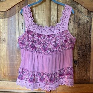 Lucky Brand Batik/Battenburg Trim top size L